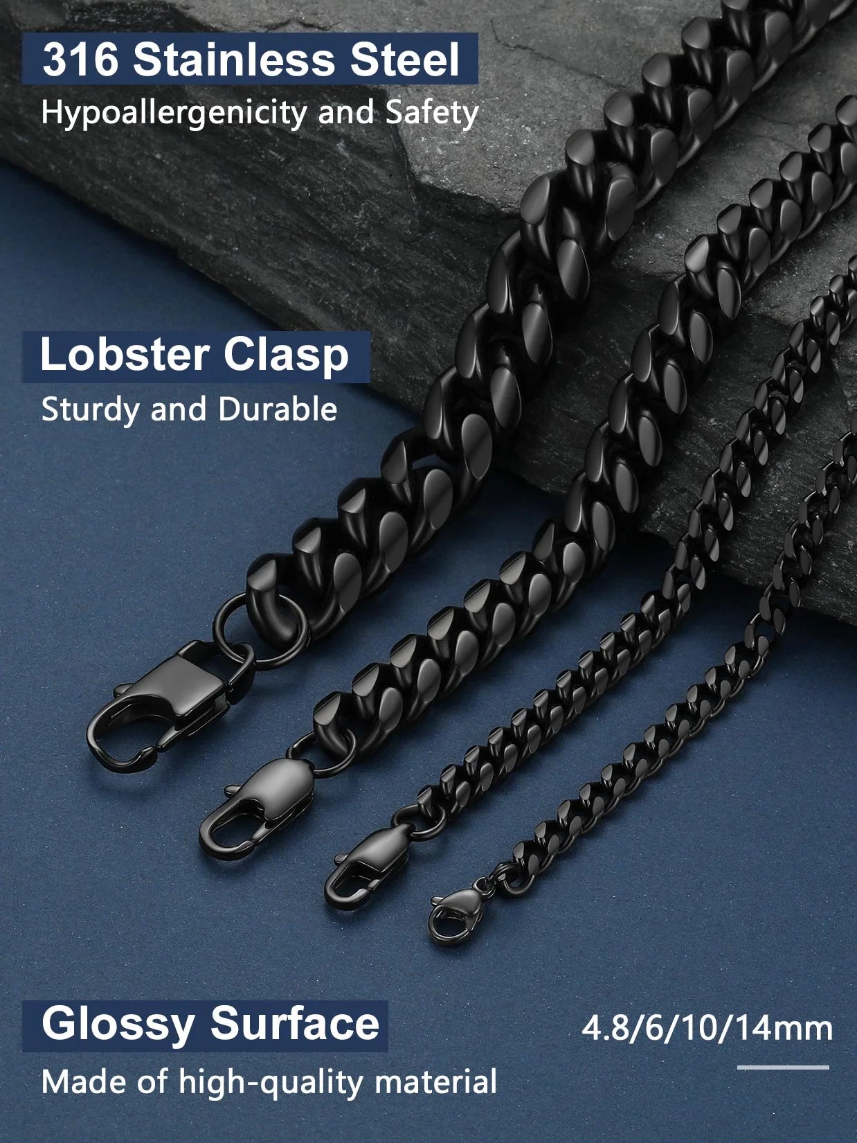 Mens Chain Stainless Steel Necklace Curb Cuban Link Neck Chains Mens Gifts for Fathers Day Dad