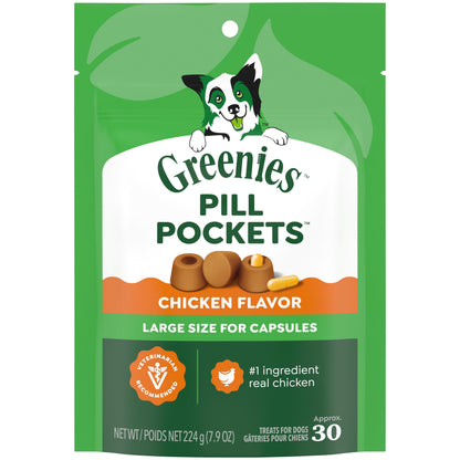 Pill Pockets for Dogs Chicken Flavor Large, Capsule Size Soft Dog Treats, 7.9 Oz, (30 Pk)